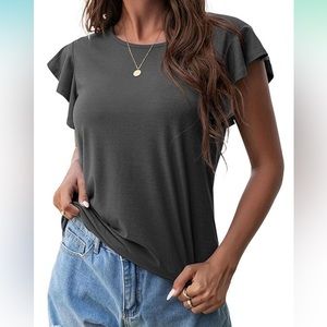 Gray short flutter sleeve shirt